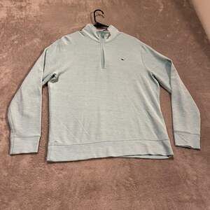 Vineyard Vines Sweater Mens Medium Blue Quarter Zip Mock Neck Pullover Pima
